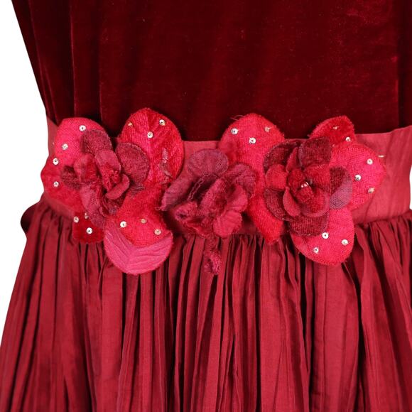 American Doll Girls Red Velvet Floral Waist Holiday Dress Size 8 - Picture 8 of 8